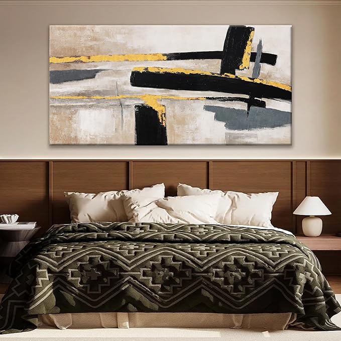 QSQ Abstract Wall Art Prints Large Canvas Wall Art Decor Prints Black And Gold Wall Art Decor Modern Paintings Home Wall Decorations For Living Room Bedroom Kitchen Office Decoration 29" × 58"