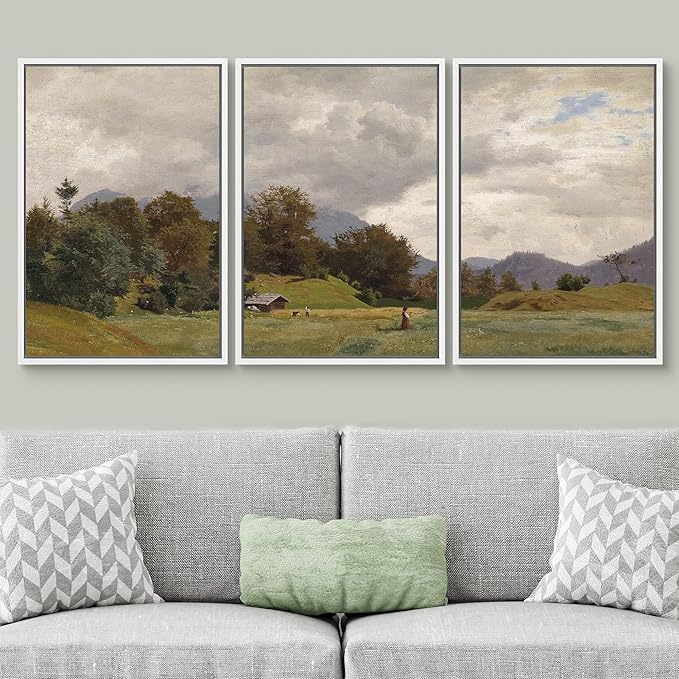 SIGNWIN Framed Canvas Print Wall Art Woodland Nursery Decor Set Storm Cloud Pastoral Farm Landscape Nature Abstract Fine Art Nordic for Living Room, Bedroom, Office - 16"x24"x3 White