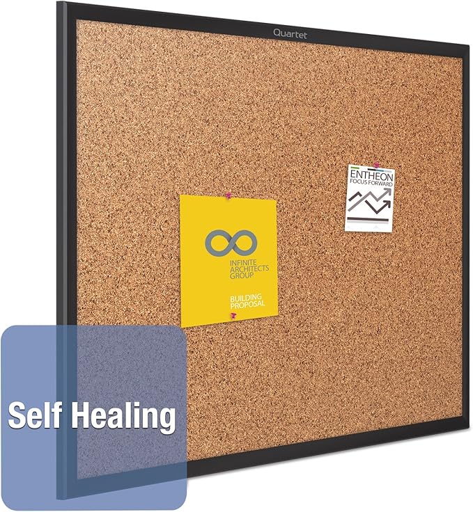 Quartet Cork Bulletin Board 36"W x 24"H Pin Board, Black Aluminum Frame (2303)