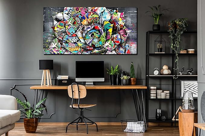 SIXTTART Flower Pictures Wall-Decor - Banksy Street Wall Art - Large Abstract Canvas Wall Art Ready To Hang Size 59" x 29"