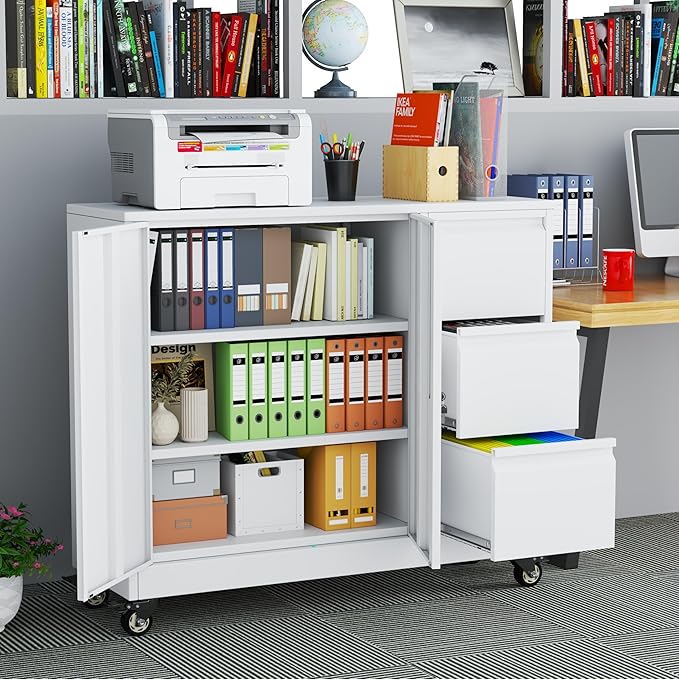 Metal Lockable File Cabinet with 3 Drawers, Black Metal Storage Cabinet with Locking Doors for Home Office Garage School (46.45" W x15.75 D x 40.4 "H)