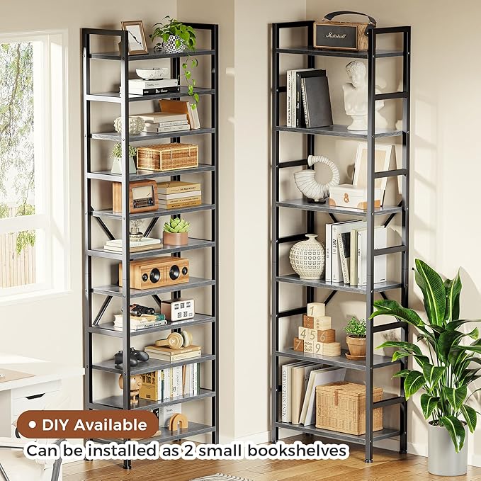 SUPERJARE Triple Bookshelf, Bookcase with 17 Open Display Shelves, Wide Book Shelf Book Case for Home & Office, 6 Tier, Grey