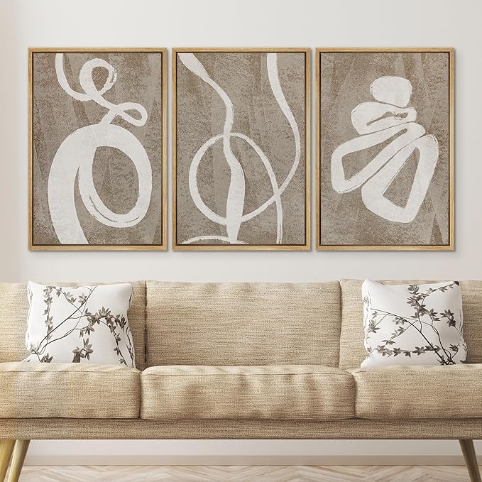 SIGNWIN Framed Canvas Print Wall Art Set Contemporary Geometric Abstract Illustrations Modern Art Decorative Nordic Abstract for Living Room, Bedroom, Office - 24"x36"x3 Natural