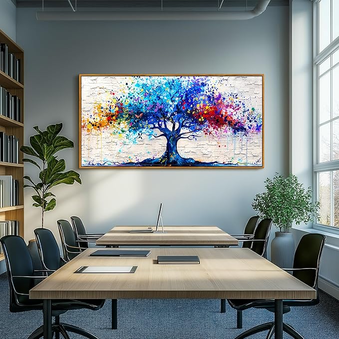 SERIMINO Tree of Life Large Framed Wall Art Prints, Colorful Tree Abstract Graffiti Canvas Painting, Nature Plant Fantasy Artwork for Walls, Modern Wall Decor Living Room Bedroom Home Office 29"X57"
