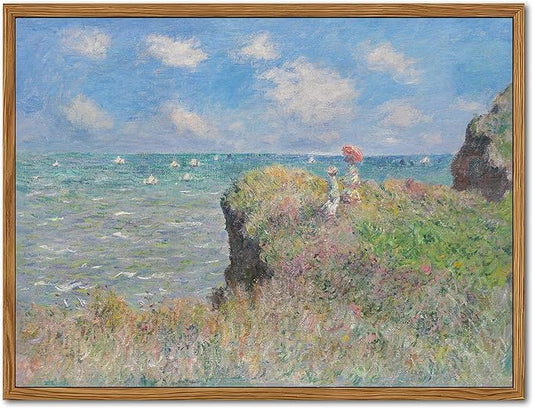 Framed Vintage Monet Wall Art Coastal Decor – Impressionist Seaside Oil Painting Canvas Prints – Nature Beach Scene Landscape Aesthetic Wall Decor for Living Room Bedroom Bathroom – 8"x10"
