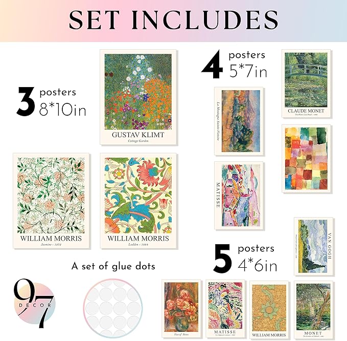 97 Decor Vintage Eclectic Wall Art Prints - Artsy Maximalist Decor Gallery Wall Prints for Bedroom Dorm, Famous Art Posters for Room Aesthetic Pictures, Colorful Eclectic Decorations (Unframed)