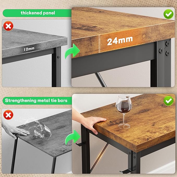 63" L Shaped Desk with Power Outlets and USB-C Port, Reversible Computer Desk, Larger Office Corner Gaming Desk with LED, 0.95" Thicker Desktop, Metal Frame, for Home Office, Study,Brown