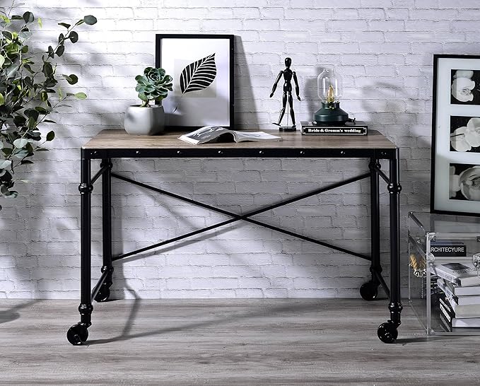 Oklarth Rustic Oak & Black Finish Writing Desk