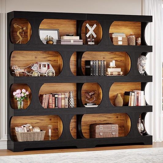 Tribesigns 71" Tall Black Bookcase Set of 2, Modern Asymmetrical Bookshelf, 4-Tier Freestanding Display Shelf with Classic Shape, Large Library Book Shelf for Living Room, Home Office