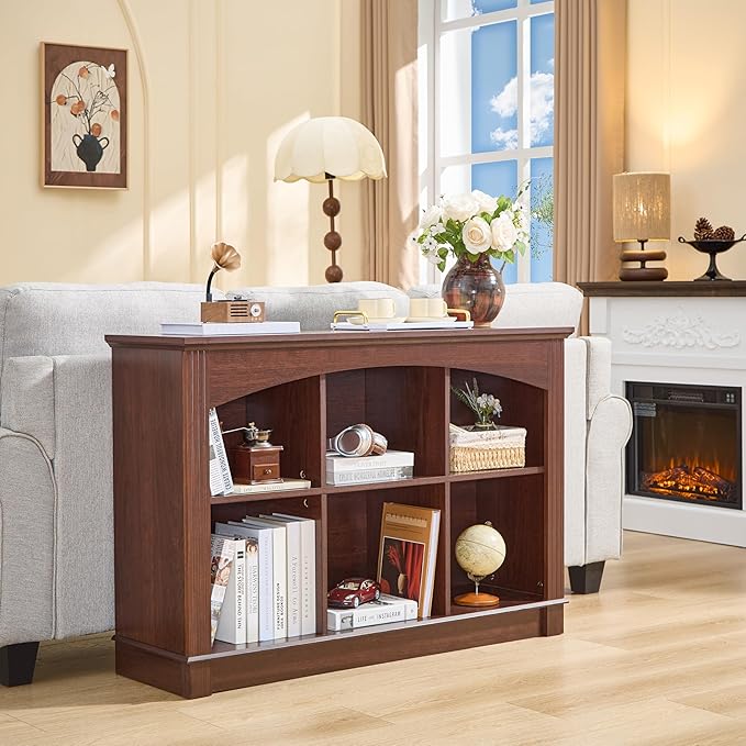 LIDYUK Bookshelf, 6-Cube Bookcase and Kids Bookshelf, Wooden Storage Cabinet with Cube Organizer, Modern Book Shelf Furniture, Living Room, Office Storage, Toy Organizer, Display Cabinet Cherry