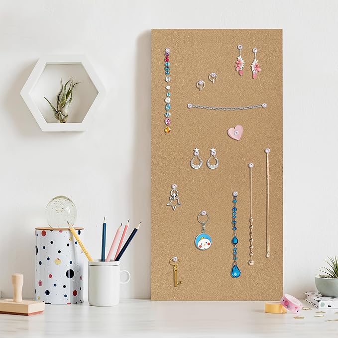 Cork Board 17"x 8" Tiles Bulletin Board 6Pack, 1/2" Thick Self-Adhesive Cork Boards for Walls, Corkboards for Office Home School Message Board or Vision Board Decoration