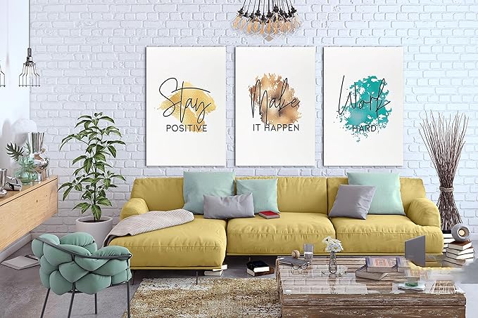SHMAO Office Canvas Wall Art Motivational Wall Decor, 3 Piece Stay Work Make Print Pictures for Office Wall Decor Women Inspirational Framed Artwork Home Office Decor 24”x36”x3 Panels