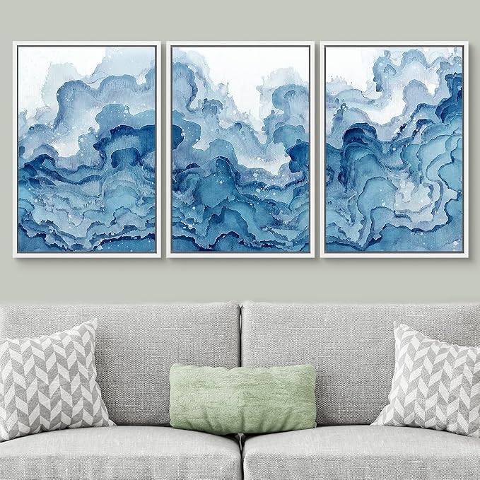 SIGNWIN Framed Canvas Print Wall Art Set Pastel Watercolor Mountain Range Abstract Shapes Illustrations Modern Art Decorative Nordic Zen Chic for Living Room, Bedroom, Office - 16"x24"x3 White