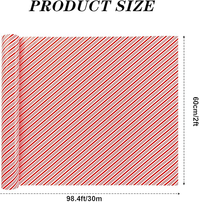 Tenceur Wrapping Paper Roll Bulletin Board Borders Paper Fade Resistant Decorative(24 Inch X 100ft,Red and White Stripes)