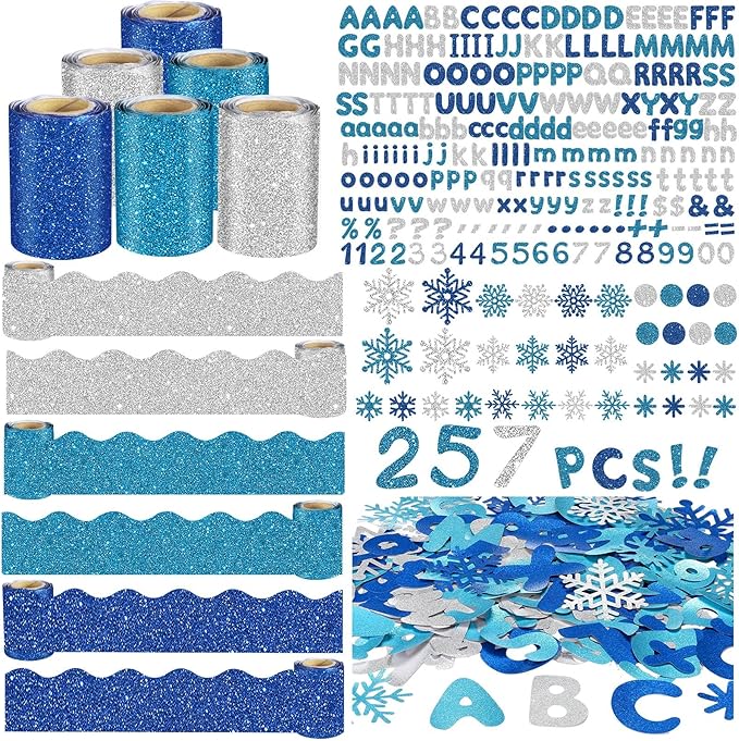 Kosiz Winter Bulletin Board Decoration Set 118 ft Scalloped Bulletin Board Borders Classroom Poster Border Trim with 257 Pcs Letter Number Symbol Cutout for School Decor