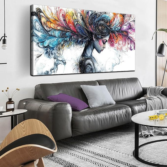 Girl Canvas Wall Art for Living Room - Colorful Abstract Wall Art Bedroom - Girl Room Wall Decor Size 29" x 59"