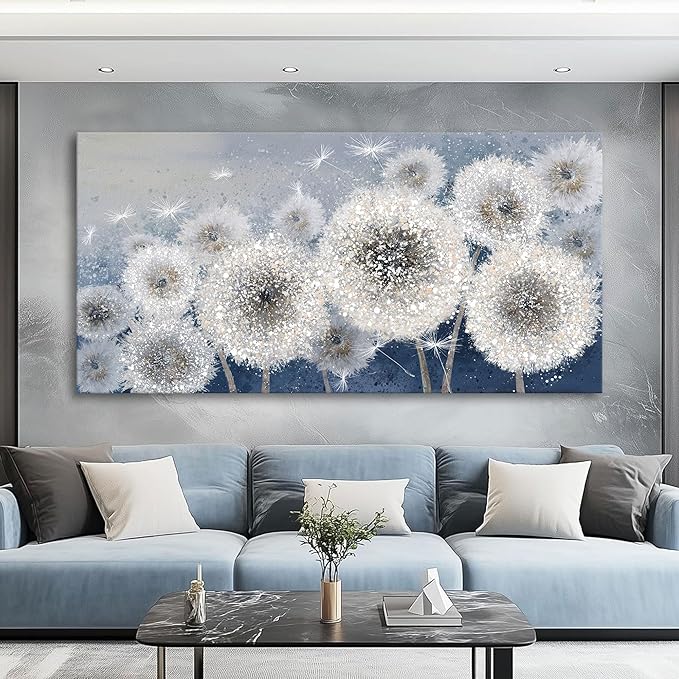 Pogusmavi Wall Decor Living Room - Wall-Art for Living Room, Canvas Art/Pictures for Bedroom | Blue Dandelion 24x48 inches Large Wall Art