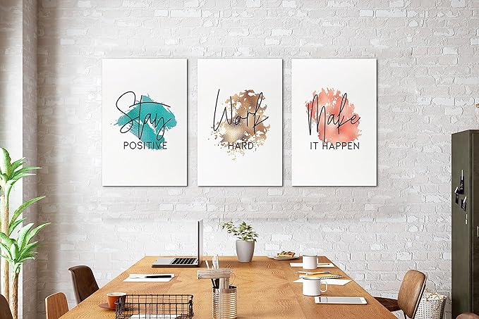 SHMAO Office Canvas Wall Art Motivational Wall Decor, 3 Piece Stay Work Make Print Pictures for Office Wall Decor Women Inspirational Framed Artwork Home Office Decor 16”x24”x3 Panels
