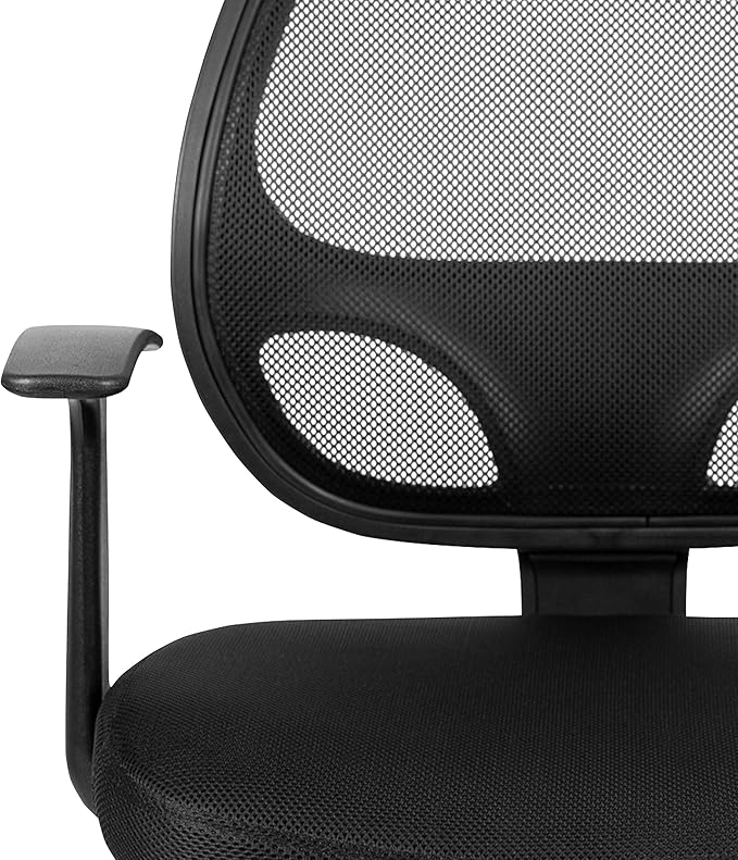 Flash Furniture Mallard Mid-Back Swivel Mesh Office Chair with Padded Seat and T-Arms, Height-Adjustable Ergonomic Padded Office Desk Chair, Black