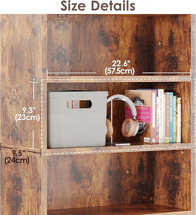 5-Tier Wooden Bookshelf，Open Bookcase with Storage Shelves, Floor Standing Unit, Furniture Selection for Living Room,Bedroom, Home Office, Rustic Rrown
