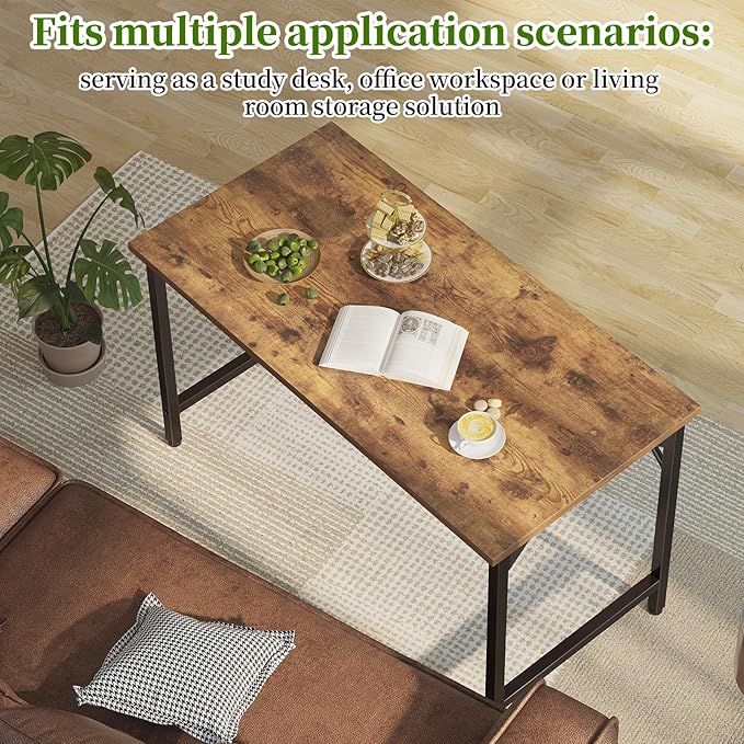 Grandder 47 inch Computer Desk, Home Office Desk Study Writing Kid Table, Simple PC Work Desk, Adjustable Feet, Rustic Brown