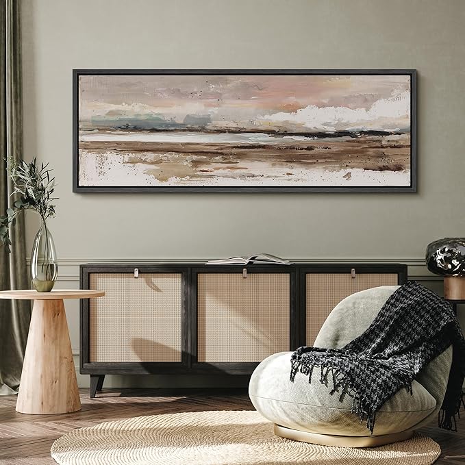 SIGNFORD Large Framed Canvas Coastal Horizon Textured Abstract Illustrations Modern Art Calm Warm for Living Room, Bedroom, Office - 60"x20"
