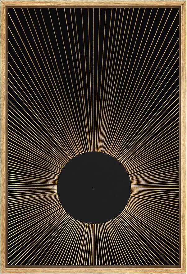 IDEA4WALL Framed Canvas Print Wall Art Rays of Light from Dark Sun Astronomy & Space Cosmic Illustrations Modern Art Rustic Scenic Dark for Living Room, Bedroom, Office - 16"x24" Natural