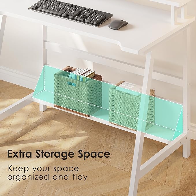 ALISENED 31.5 Inch Small Office Desk with Storage, Small Desk for Small Spaces, Compact Home Office Desk, Mini Study Desk for Bedroom, White