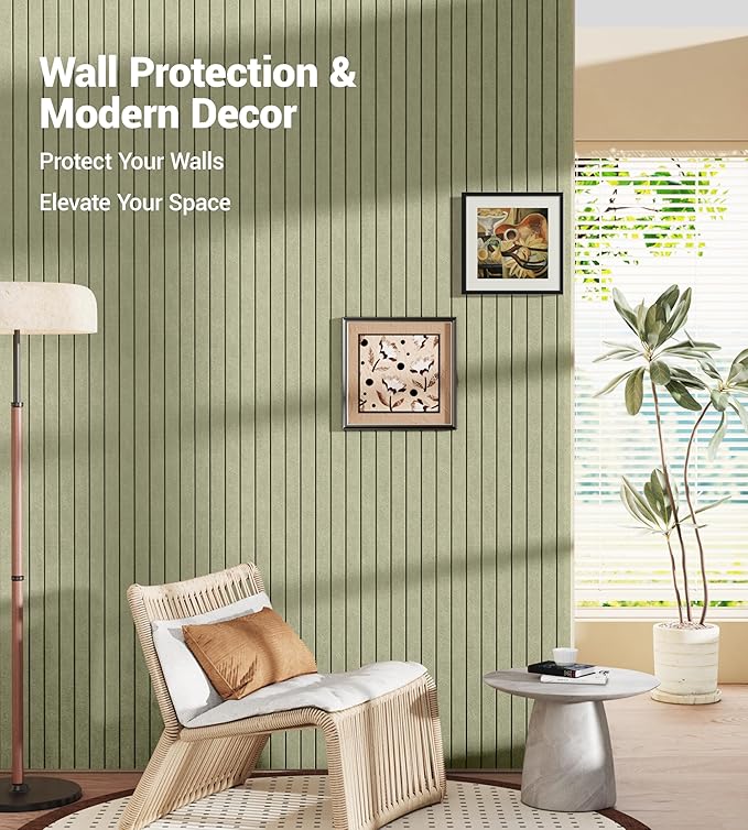 1/2" Thick Cork Board for Office, 6 Pack Felt Wall Tiles -28"x18" with Safe Adhesive Tabs, Large Bulletin Board, Push Pin Board Organizer Wall - Sage Green