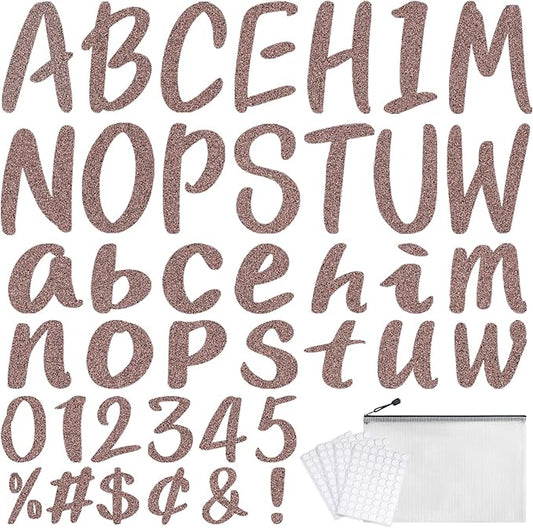 273 Pcs 4 Inch Glitter Bulletin Board Letters Set - Poster Board Letter Cutouts with Alphabet, Symbols, Numbers, Storage Bag - Classroom Decor, DIY Projects, Teacher Supplies, Office (Brown)