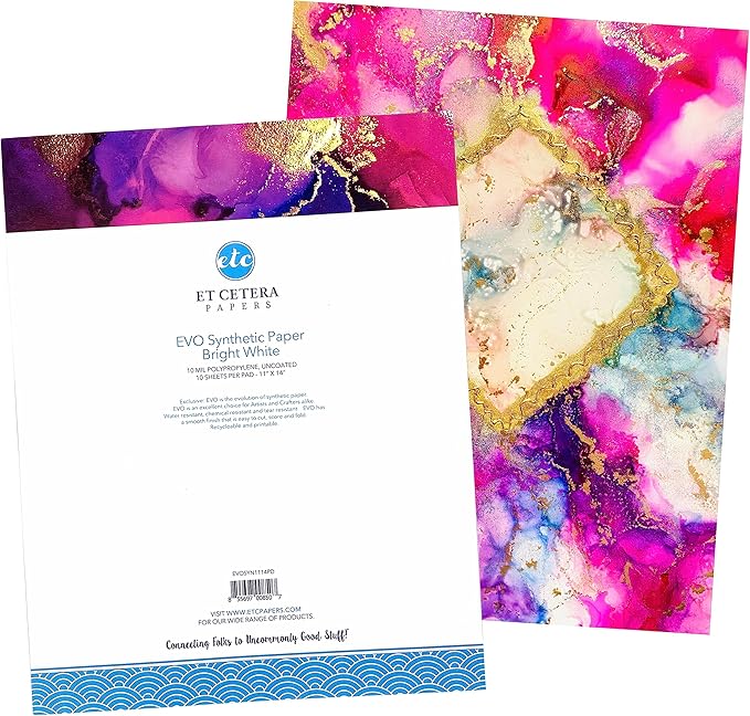 Alcohol Ink Paper - Non-Absorbent, Heavy Weight & Tear Resistant - Forgiving - Many Inks Wipe Off Clean for Easy Reuse On White - Flexible Bright White EVO 11x14 Inch (10 Sheets)