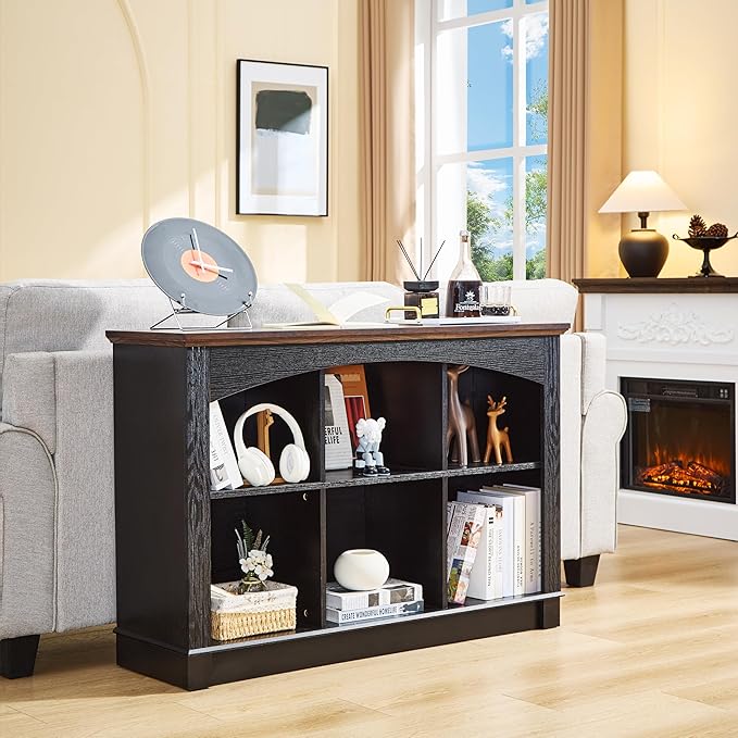 LIDYUK Black Bookshelf, 6-Cube Bookcase and Kids Bookshelf, Wooden Storage Cabinet with Cube Organizer, Modern Book Shelf for Living Room, Office Storage, Display Cabinet