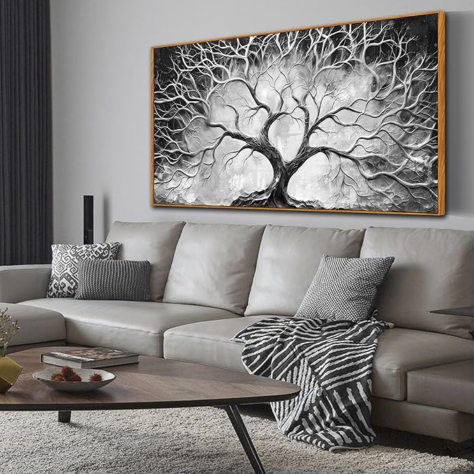 Framed Wall Decor for Office - Modern Abstract Wall Art - Tree Wall Painting for Living Room Ready to Hang Size 29" x 59"