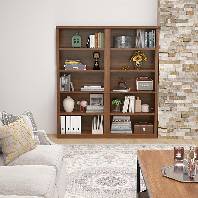 5-Tier Bookshelf Basic Book Case, Wooden Storage Shelves Rustic Bookshelf, D:12.8" x W: 30.7" x H: 68.4", Sturdy Display Cabinet for Living Room, Library, Office, Bedroom, Classic Oak
