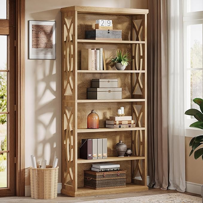Tribesigns 6-Tier Bookshelf, 71 Inches Tall Freestanding Bookcase, Large Industrial Bookshelves Display Shelves, Wooden Book Shelf for Home Office, Living Room, Bed Room, Natural
