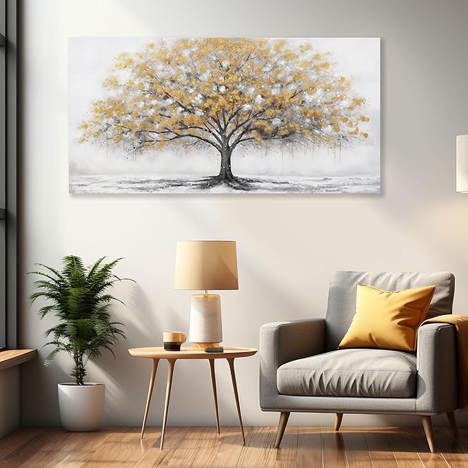 Glvzygy Home Wall Decor Wall Art Abstract Gold Tree of Life Modern Artwork Canvas Painting Textured Tree Pictures Wall Decor for Living Room Bedroom Dining Room Home Office Decor 20"x40"