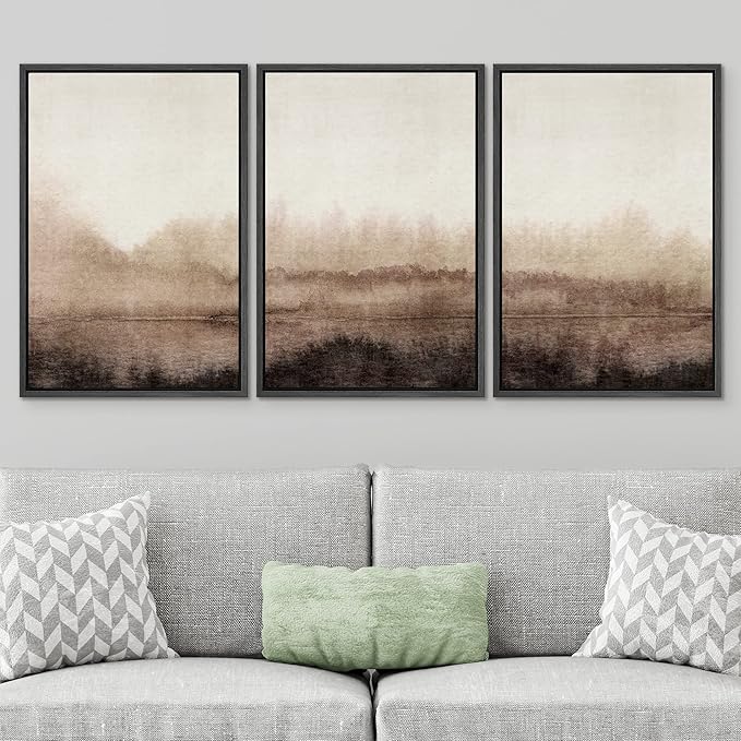 SIGNWIN Framed Canvas Print Wall Art Set Pastel Watercolor Brown Landscape Nature Wilderness Illustrations Modern Art Decorative Nordic Abstract for Living Room, Bedroom, Office - 16"x24"x3 Black