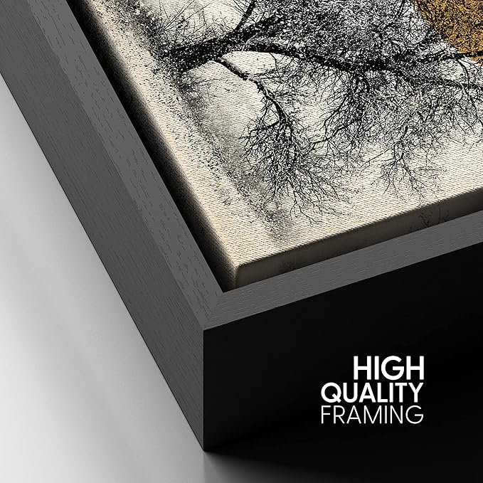 SIGNFORD Framed Canvas Print Wall Art Tree with Branches Under Shining Sun Abstract Wilderness Digital Art Modern Art Rustic Scenic for Living Room, Bedroom, Office - 24"x36" Black