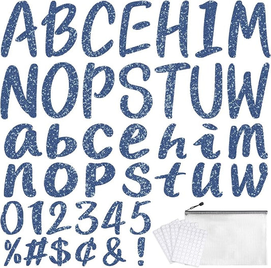 273 Pcs 4 Inch Glitter Bulletin Board Letters Set - Poster Board Letter Cutouts with Alphabet, Symbols, Numbers, Storage Bag - Classroom Decor, DIY Projects, Teacher Supplies, Office (Royal Blue)