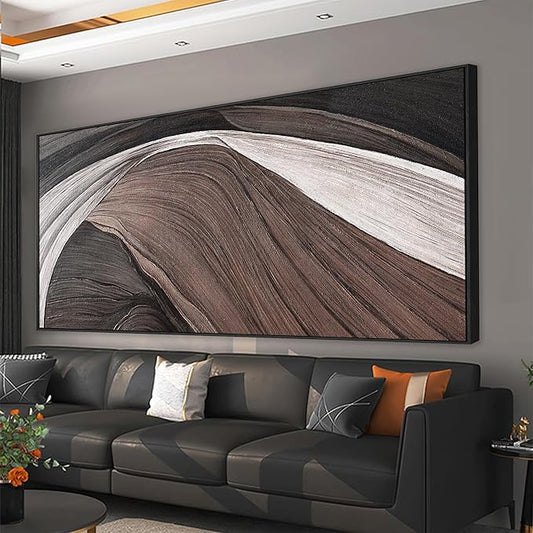 Canvas Art Wall Decor Brown Abstract Wall Art For Living Room Modern Black And White Wall Art Canvas Prints Pictures For Bedroom Hotel Home Wall Decor 24 X 48 Inch With Framed