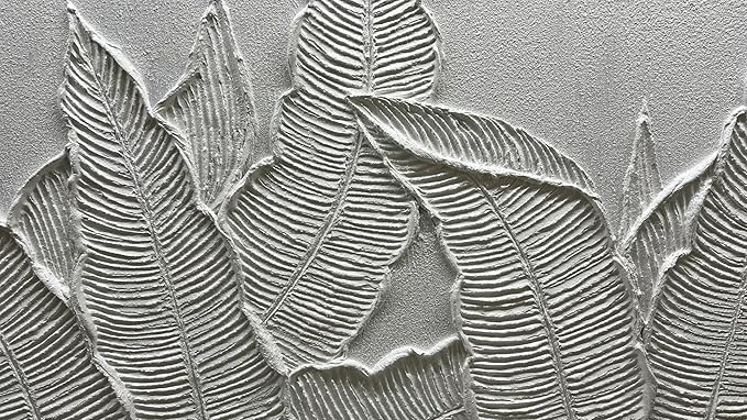 YaSheng Art- Wall Art Oil Paintings ,Modern Tropical Palm Leaf Wall Art, Handmade 3D Textured Relief White，Modern Minimalist Wall Art Abstract Artwork painting, Wall Art for living room Bedroom Wall Deco Home, Framed Wall Art Pictures 24X48 Inches