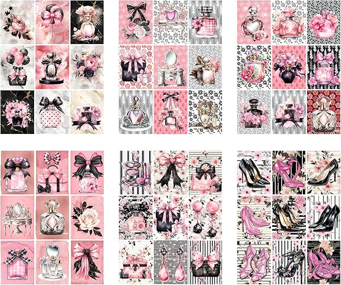 Generic Paper Moon Media: Black and Pink Fashionista Scrapbook and Junk Journal Tags 8.5 x 11, 6 Sheets for Journals, Scrabpooking, ATC, Card Making etc, Collage Sheet Bundle, Single Sided Prints