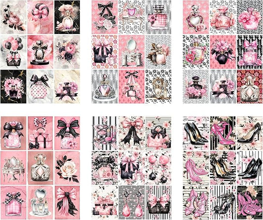 Generic Paper Moon Media: Black and Pink Fashionista Scrapbook and Junk Journal Tags 8.5 x 11, 6 Sheets for Journals, Scrabpooking, ATC, Card Making etc, Collage Sheet Bundle, Single Sided Prints