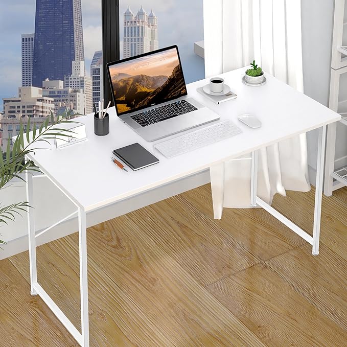 YSSOA Computer Desk Home Office Work Study Writing Modern Simple Table with Headphone Hooks