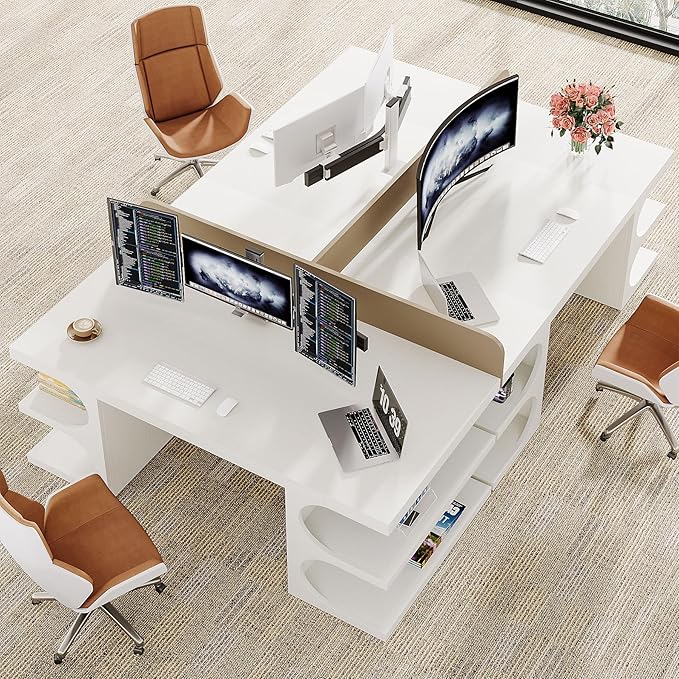 Tribesigns Modern Executive Office Desk, 63-Inch Large Computer Home Office Desk with Storage Shelves, Wood Study Writing Table, Workstation Business Furniture, White
