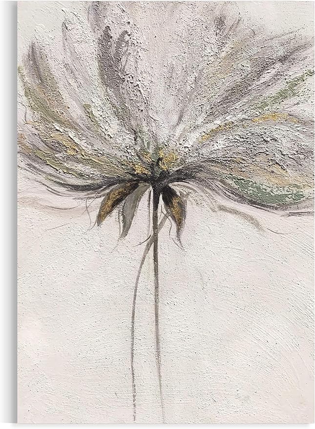 Yihui Arts Hand Painted Abstract Floral Wall Art Pictures Grey White Gold Foil Painting Sand Artwork For Living Room Decoration