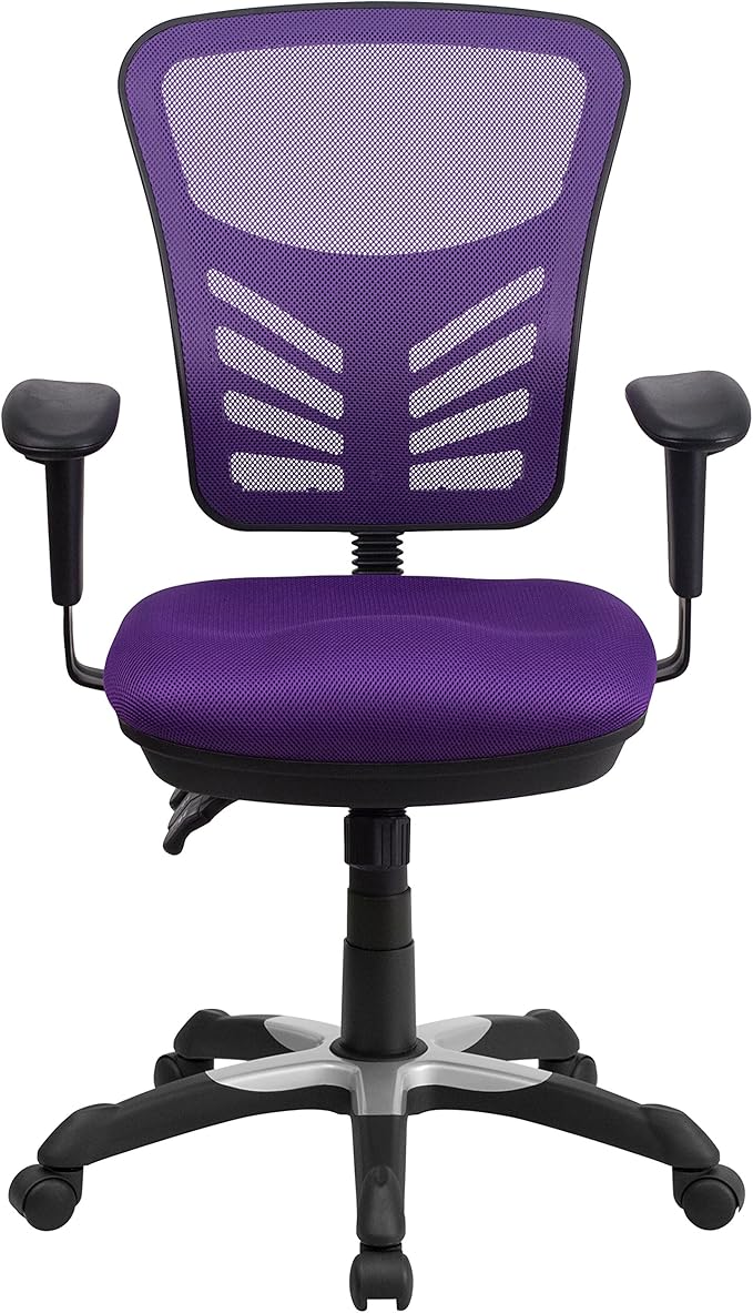 Flash Furniture Nicholas Mid-Back Swivel Office and Gaming Chair, Ergonomic Mesh Office Chair with Adjustable Lumbar Support and Height, Purple