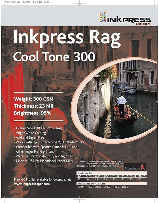 INKPRESS MEDIA 300 GSM, 23 Mil, 95 Percent Bright, Double Sided Photo Paper (#PRCT300851125)