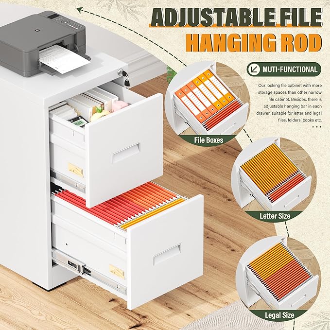 Greenvelly 2 Drawer File Cabinet with Lock, Metal Filing Cabinet for Home Office, Locking Vertical File Cabinet for Home Office, Easy Assemble (White)