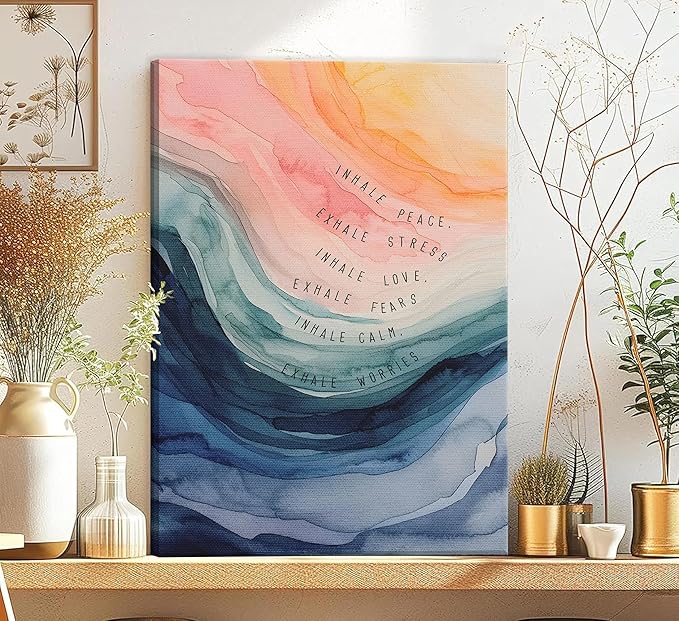 Mental Health Canvas Wall Art Inhale Exhale Meditation Painting Picture Wall Decor Watercolor Abstract Therapy Office Poster Print Artwork for School Counselling Room Office Furniture Decoration